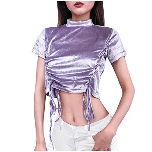 Posional Dama de la Moda Camisetas Tops Blusas Blusa Manga Corta Drawstring Tie Velvet Top Túnicas Camisas Blusa Top Clubwear Túnica Top Tank Camisa Chaleco