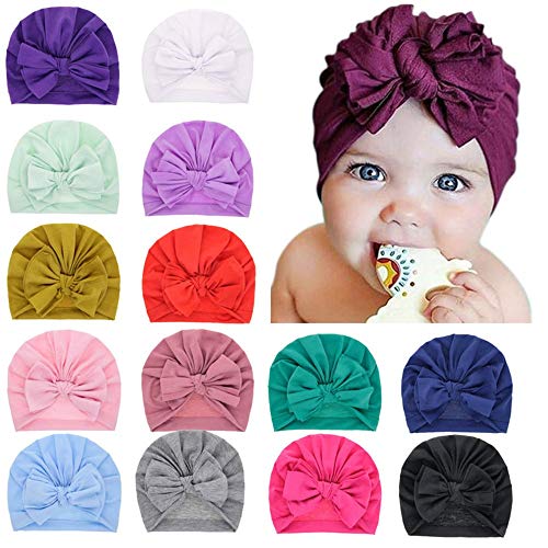 Precioso Sombrero de Invierno Grueso de Color sólido para recién Nacido, niños y niñas, algodón, Suave, Lazo Grande, Turbante, Gorro, sólidos, Accesorios para la Ducha del bebé -Sent at Random