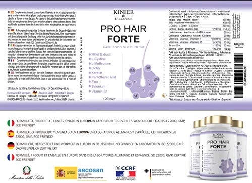 PRO HAIR FORTE - Potente Suplemento Capilar Multi-Nutritivo y Reforzador | Con Biotina, Queratina, Extracto de Mijo | Acción Rápida y Visible | 120 Cápsulas