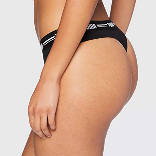 PUMA Iconic Women's String-Thong (2 Pack) Tanga Bragas, Negro, L (Pack de 2) para Mujer