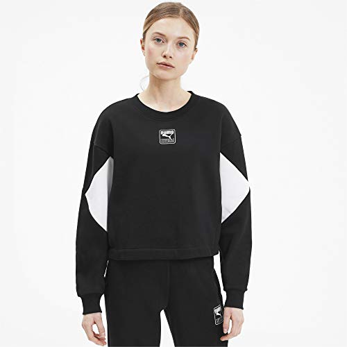 PUMA Rebel Crew FL Sudadera, Mujer, Negro, L