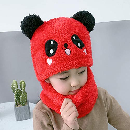 Qiman Sombrero de invierno para niños, de forro polar, con orejas de oso panda y oso de terciopelo, con orejeras de peluche, gorro para el cuello