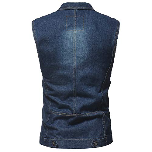 QinMM Hombre Clásico Chaleco Sin Mangas De Mezclilla Chaleco Jean Chaqueta De Vaquero, Oscuro Azul, M