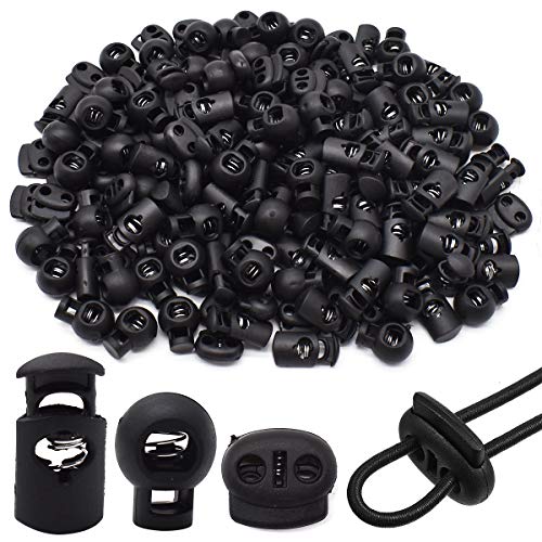 Qixuer 180 Pcs Bloqueo de Cordón de Resorte,Negro Tapón de Cerradura de Resortes Botones Cerraduras de Cordón de Plástico Hebilla de Resorte de Extremo para Mochila con Cordón Cordones Ropa Diarias