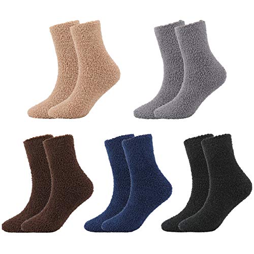 QKURT 5 Pares Calcetines Borrosos para los hombres,Invierno Calcetines Termicos,calcetines dormir,calcetines casa niño