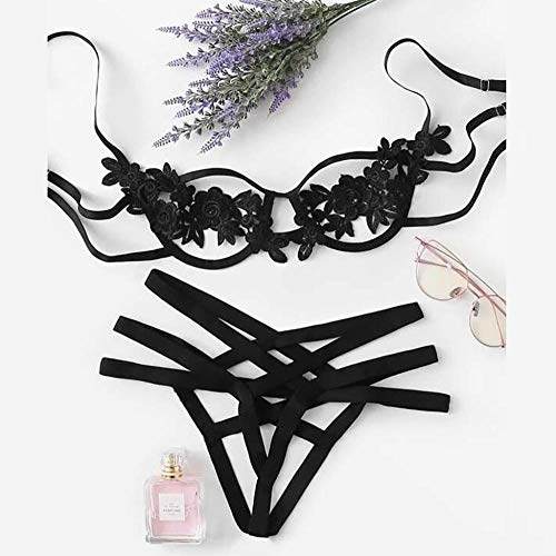 QQQQC Sexy para Mujer Lingerie Body De Encaje y MeshLencería Sexy para Mujer Corsé Ropa de Dormir de Encaje Ropa Interior Calzoncillos Negro Conjunto de lencería Sexy para Mujer-B_M