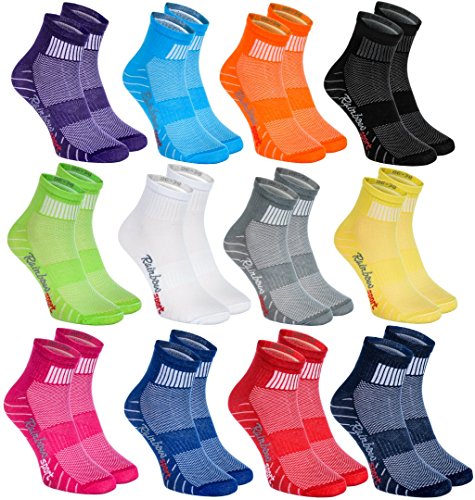 Rainbow Socks - Hombre Mujer Calcetines Deporte Colores de Algodón - 12 Pares - Multicolor - Talla 47-50