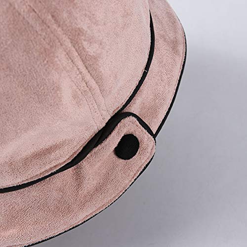 RAINWEAR Borde de Cuero Aleros pequeños Gamuza Sombrero de Pescador decoración de Botones Femeninos Sombrero de Lavabo Corto Delantero y Trasero Sombrero de Tela