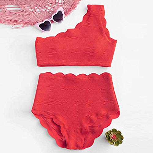 REALDE Mujer Retro Color Sólido Push Up Alta Cintura Traje De Baño De Dos Piezas Verano Bañadores Bikinis Sexy Sujetador con Relleno Traje De Baño Bañador De Baño Un Hombro Trikini Bikini Brasileño