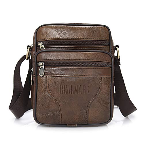 Realmark Bolso Bandolera de Piel auténtica para Hombre, Bolso de Negocios