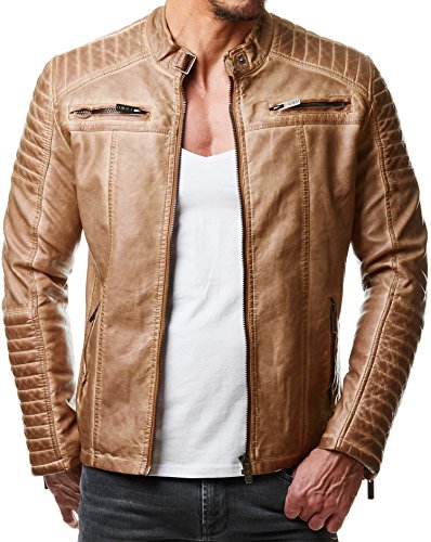 Redbridge - Chaqueta de entretiempo para hombre, piel auténtica, piel sintética, algodón, con zonas acolchadas Piel sintética Camel. L