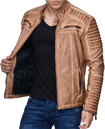 Redbridge - Chaqueta de entretiempo para hombre, piel auténtica, piel sintética, algodón, con zonas acolchadas Piel sintética Camel. L