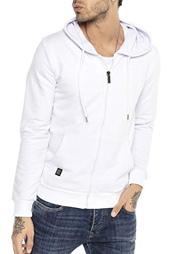 Redbridge Sudadera Deportiva Unicolor para Hombre Suéter con Capucha y Cremallera Premium Basic Blanco L