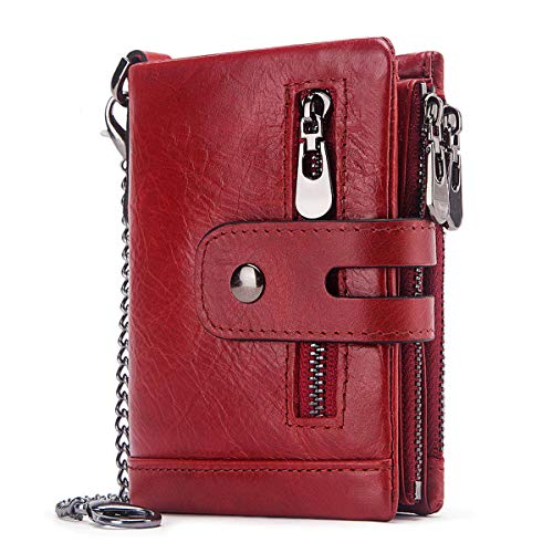 REETEE Cartera Mujer Piel Bloqueo RFID Monedero de Cuero Pequeño Mujer 16 Ranuras para Tarjetas Mujer Carteras con Cremallera Compartimiento Múltiple Billetera Bifold Mujeres (Rojo)