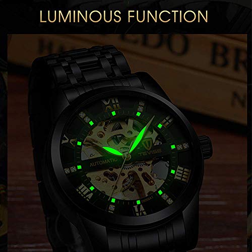 Relojes, Relojes Hombre Negro Mecánico Automático Esqueleto de Estilo Clásico Impermeable Reloj de Los Hombres con Correa de Acero Inoxidable