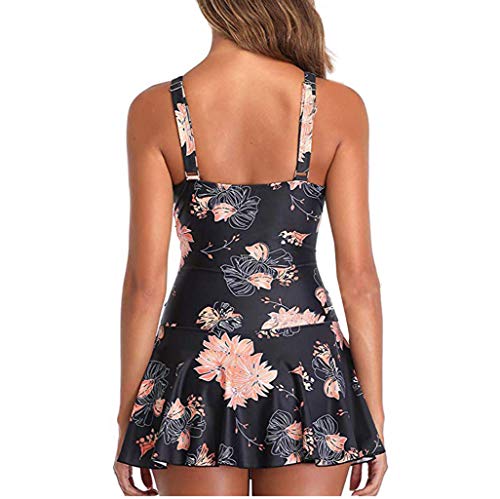 Reooly Traje de baño de Mujer de Enagua de una Pieza Elegante Falda de Tirantes Traje de Playa Deportivo Sexy（B-Negro,S