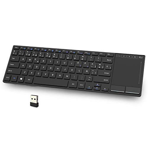 Rii K22 Teclado miniSlim Multimedia. Función inalámbrica 2.4GHz, Cubierta Ultra-Resistente de aleación de Aluminio y batería de Ion-Litio para PC, portátil, Raspberry Pi2/Pi3, Smart TV, Android Box.