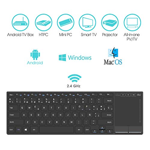 Rii K22 Teclado miniSlim Multimedia. Función inalámbrica 2.4GHz, Cubierta Ultra-Resistente de aleación de Aluminio y batería de Ion-Litio para PC, portátil, Raspberry Pi2/Pi3, Smart TV, Android Box.