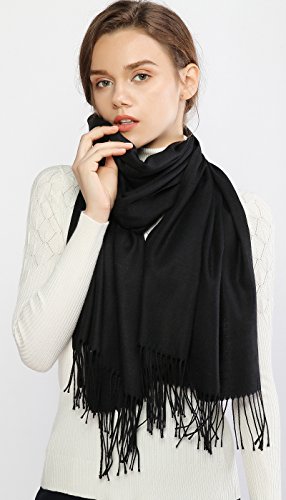 RIIQIICHY Mujer Cachemira Bufanda Pashmina Chal Negro Invierno Cálida Grande Larga Suave Manta para Mujeres