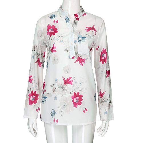 riou Blusa de Gasa Mujer Elegantes Tamaños Grandes Floral Manga Larga Túnica Otoño Camisa Jersey Modelo de Moda Tops para Mujer Blusas sin Mangas Primavera