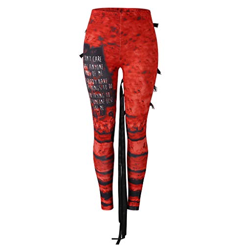 riou Pantalones Deportivos Leggings Mujer Retro con Corbata Punk Desgastada y Rockero Gótico para Running Training Fitness Estiramiento Pantalón Deportivo