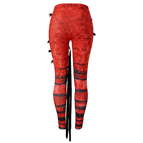 riou Pantalones Deportivos Leggings Mujer Retro con Corbata Punk Desgastada y Rockero Gótico para Running Training Fitness Estiramiento Pantalón Deportivo