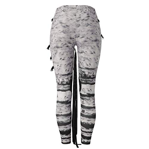 riou Pantalones Deportivos Leggings Mujer Retro con Corbata Punk Desgastada y Rockero Gótico para Running Training Fitness Estiramiento Pantalón Deportivo