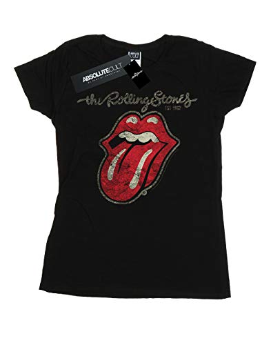 Rolling Stones Plastered Tongue Camisa, Negro, M para Mujer