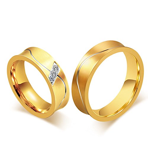 ROMQUEEN JOYERÍA 2 Piezas Anillo de 6MM Alianza Plata Mujer 925 Anillos de Compromiso Oro Pareja Anillo Mujer/Hombre de Oro(la Talla Mujer:9,5 & Hombre:20)