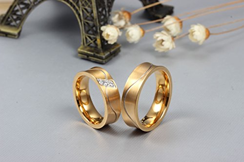 ROMQUEEN JOYERÍA 2 Piezas Anillo de 6MM Alianza Plata Mujer 925 Anillos de Compromiso Oro Pareja Anillo Mujer/Hombre de Oro(la Talla Mujer:9,5 & Hombre:20)