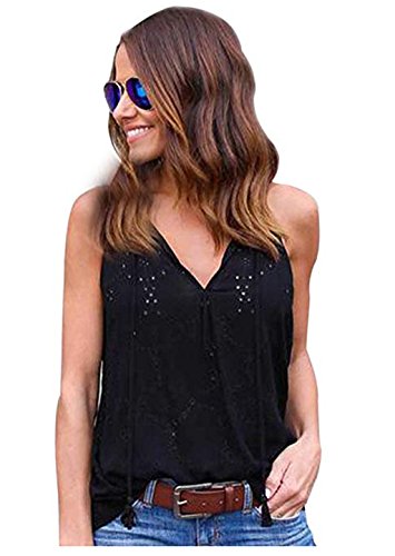 Ropa Camiseta sin Mangas Tank Tops para Mujeres, Verano Sexy Deporte Casual Lace Chaleco Blusa Tops Blusas Crop Tops Vest T Shirt Fiesta en la Playa para Mujeres Chica Joven (Negro, L)