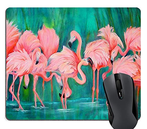 Rosa diseño de flamencos, corazón flamencos patrón cubierta de tela rectángulo Mouse Pad, customized Mousepads 9.84 "x7.87"