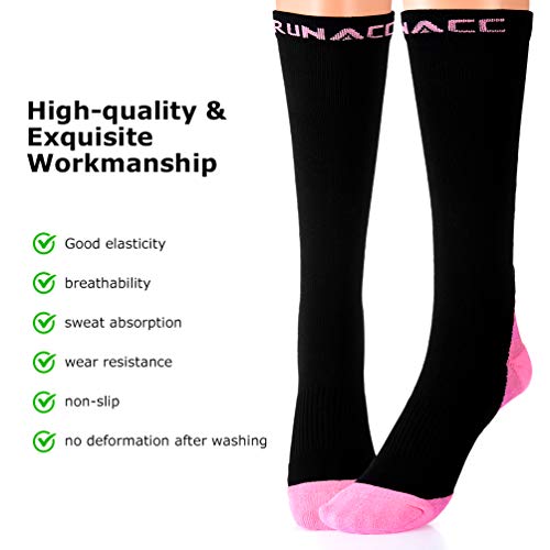 RUNACC Calcetines de compresión, Calcetines/Medias de Compresión para Hombres y Mujeres, Running, Deporte, Correr, Senderismo, Volar, Viajar, Varicosas, Transpirables y Resistentes (Pink, L/XL)