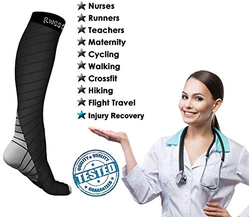 Rwest X Calcetines de compresión Medias de compresión para Hombres y Mujeres, Deporte, Trotar, Correr, Volar, Viajar, varicosas，Embarazo y médicos, Aumentar la circulación sanguínea, la regeneración