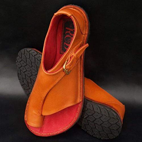 Sandalias Romanas con Punta De Clip para Mujer Hebilla Retro Chanclas con Punta Abierta Punta Redonda Zapatillas Cómodas Zapatos De Playa Ligeros De Verano Informal