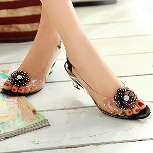 Sandalias y Chancletas Verano Mujer Dulce Moda Cristal cuña Flor Rhinestone Pescado Boca Sandalias de tacón Alto Moda Casual Zapatos de Vestir Romanas Casual Sandalias riou