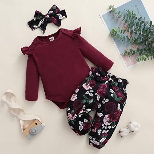 SANMIO Ropa Bebe Niña 3 Piezas Camiseta Manga Larga + Floral Pantalones + Venda de Pelo Trajes por 0-18 Meses