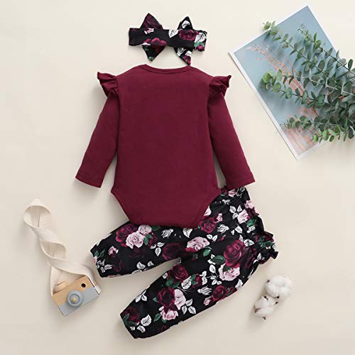 SANMIO Ropa Bebe Niña 3 Piezas Camiseta Manga Larga + Floral Pantalones + Venda de Pelo Trajes por 0-18 Meses