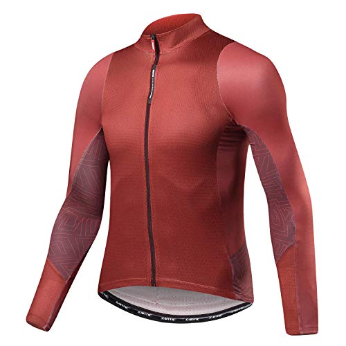 Santic Maillot Bicicleta Hombre Maillot Ciclismo con Mangas Largas con Bolsillos como Camiseta Interior en Invierno Rojo de Ladrillo EU L