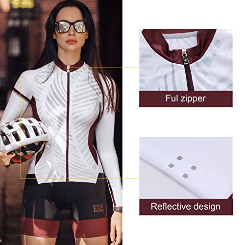 Santic Maillot Ciclismo Mujer Manga Larga Maillot Bicicleta Montaña Camiseta Ciclismo con Bolsillos Rojo EU S