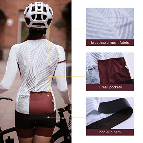 Santic Maillot Ciclismo Mujer Manga Larga Maillot Bicicleta Montaña Camiseta Ciclismo con Bolsillos Rojo EU S