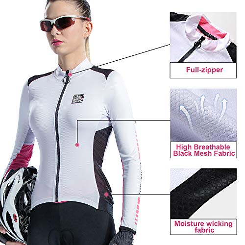 Santic Maillot Ciclismo Mujer Manga Larga Maillot Bicicleta Montaña Camiseta MTB con Bolsillos Fino Blanco EU M