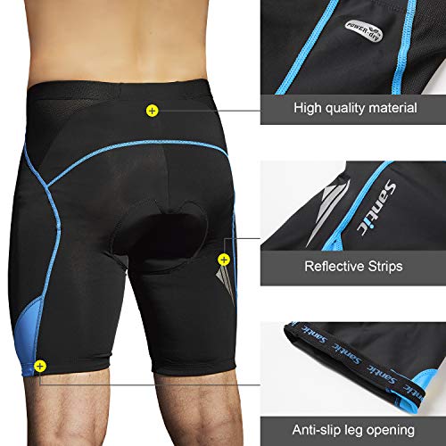 Santic Pantalon Ciclismo Hombre Corto Pantalones Bicicleta Hombre Montaña/MTB Acolchado con Badana/Almohadilla Azul EU M