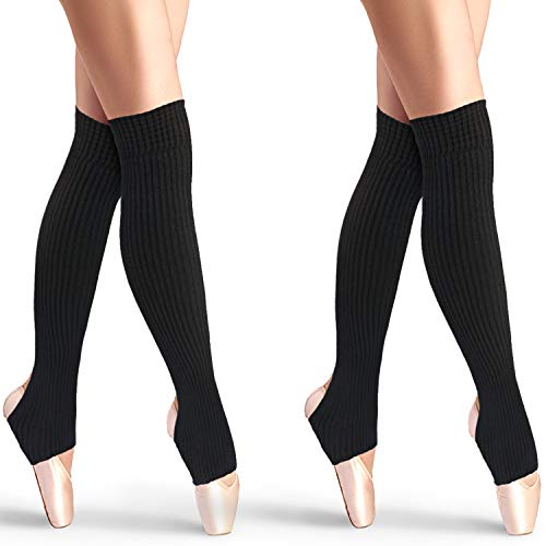 SATINIOR 2 Pares de Calentadores de Pierna de Estribo Calcetines Sobre Rodilla Rectos 21,65 Pulgadas Calcetines de Baile Ballet Calcetines Puños de Bota Latín Yoga para Mujeres y Chicas (Negro)