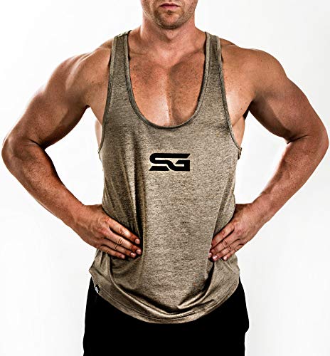 Satire Gym Camiseta Stringer para Hombre - Ropa Deportiva Funcional - Adecuada para Workout, Entrenamiento - Camiseta de Tirantes (Color Caqui Moteado, S)