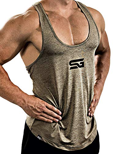 Satire Gym Camiseta Stringer para Hombre - Ropa Deportiva Funcional - Adecuada para Workout, Entrenamiento - Camiseta de Tirantes (Color Caqui Moteado, S)