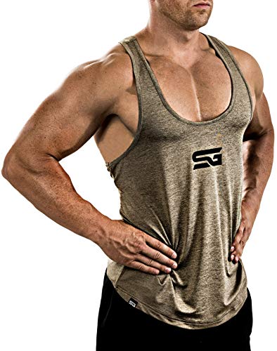 Satire Gym Camiseta Stringer para Hombre - Ropa Deportiva Funcional - Adecuada para Workout, Entrenamiento - Camiseta de Tirantes (Color Caqui Moteado, S)