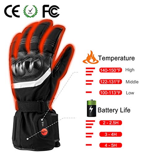 Savior Guantes Calientes Electrónicos para Hombre y Mujer, Guantes de Cuero de Palma para Esquí y Patinaje de Invierno, Guantes Térmicos de Artritis y con Baterías Recargables 7.4V 2200Mah