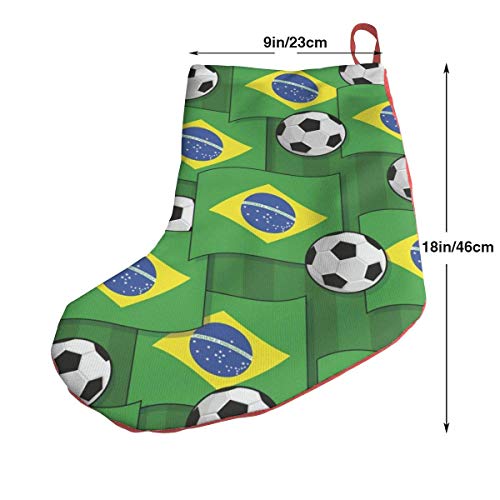 Sdltkhy Medias de Navidad Brasil Fútbol Fútbol Patrón Poliéster Calcetines de Navidad Rojos y Blancos clásicos, para Vacaciones Familiares