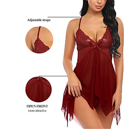 SEDEX Lencería Mujer Erótica Ropa Interior Camisón Babydoll Halter Cordón Transparente Lencería de Encaje Tentación